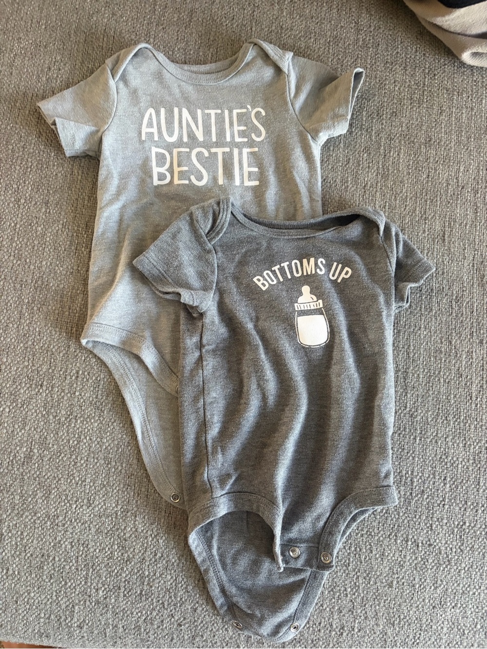 3-6M Gray Baby One-Piece Bodysuits - Auntie's Bestie & Bottoms Up.